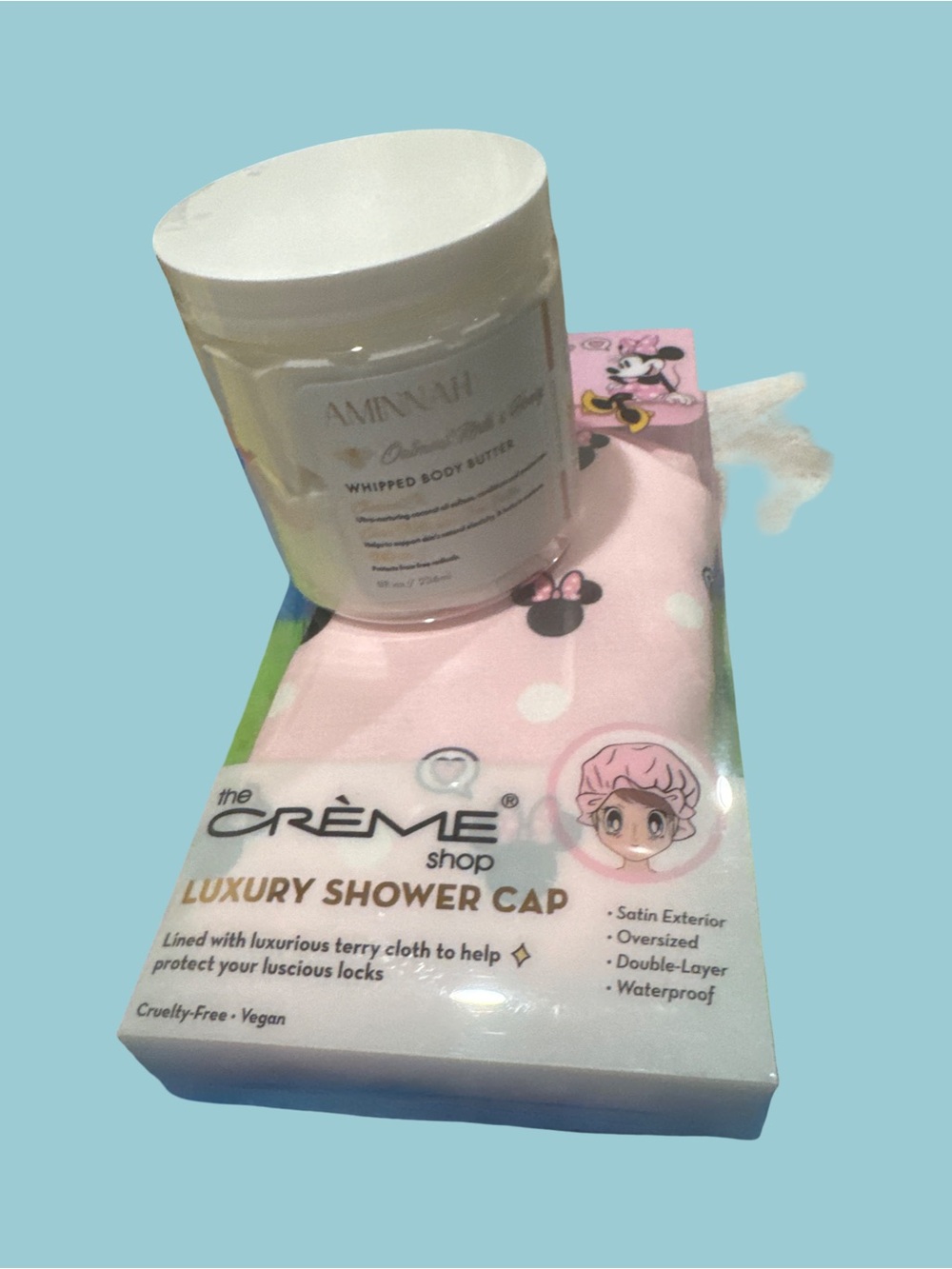 Whipped Body Butter - White | Luxury Shower Cap Bundle (Pink)